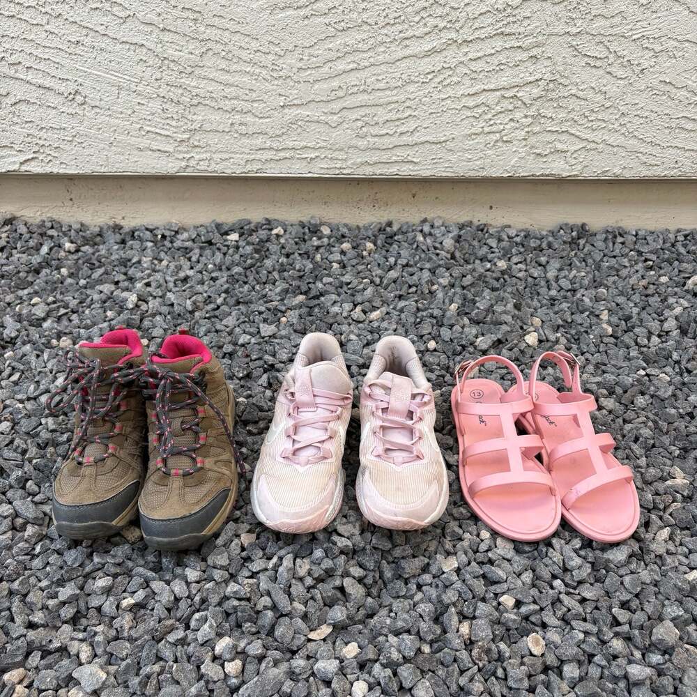 Lot of 3 Pairs Little Kids' Girls 13 Shoes Bearpaw Hiking Boots, Nike, Sandals